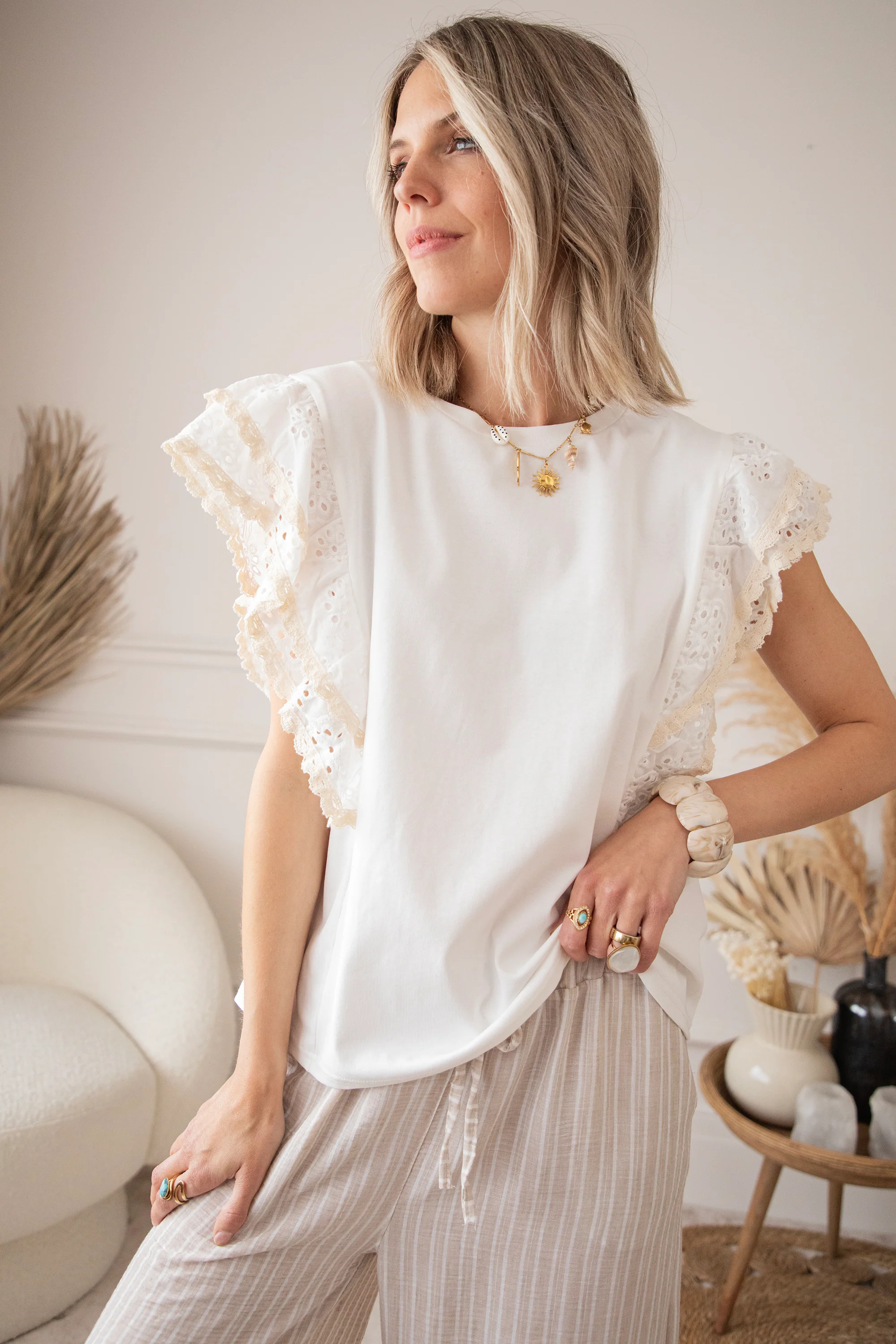 Bloomy Embroidery Layers White - T-Shirt - Image 7