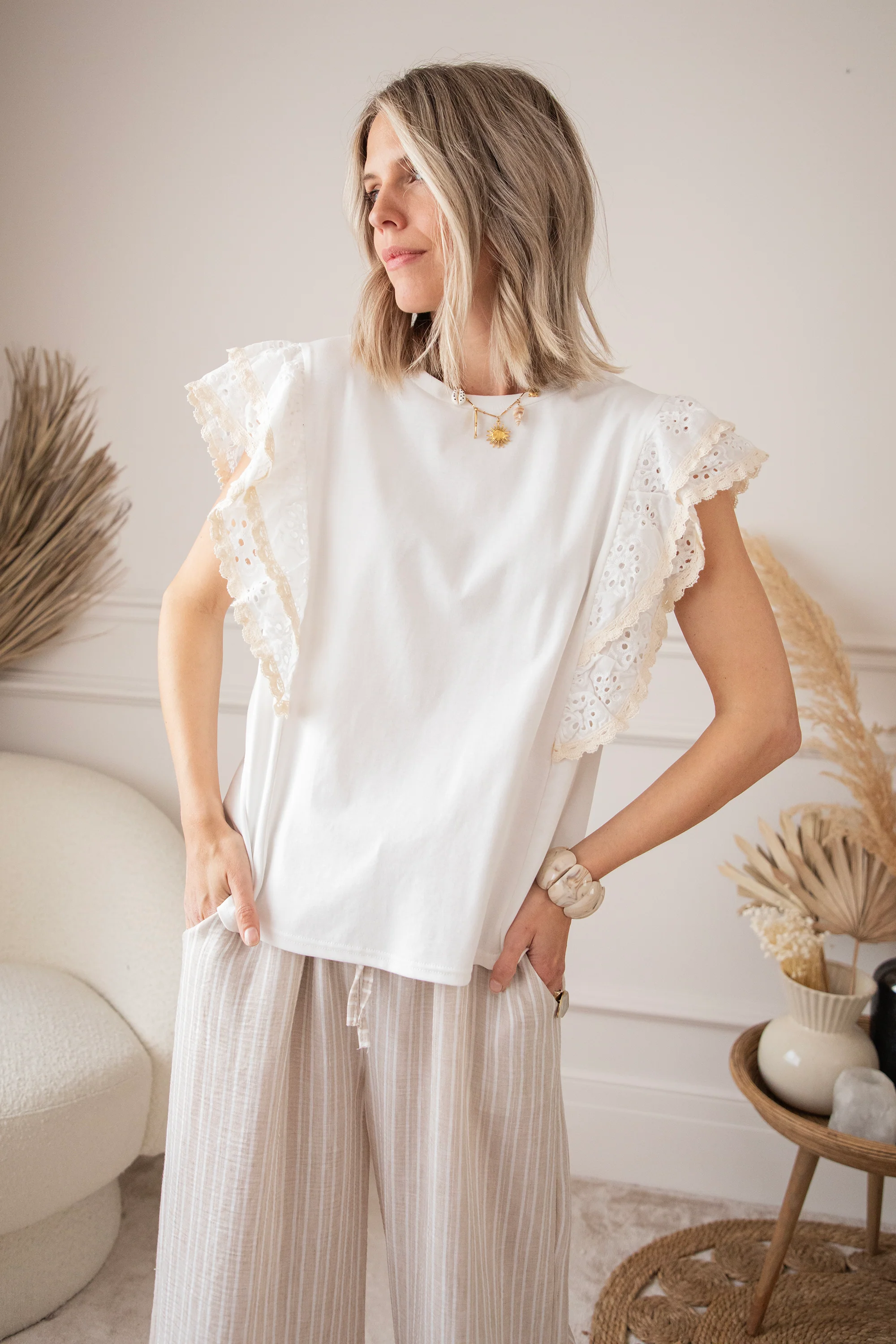 Bloomy Embroidery Layers White - T-Shirt - Image 8