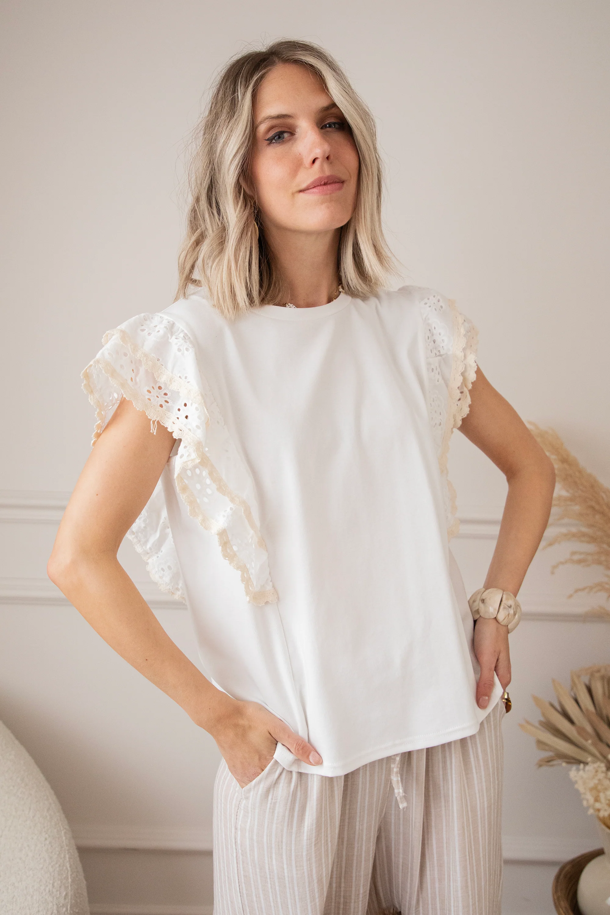 Bloomy Embroidery Layers White - T-Shirt - Image 9