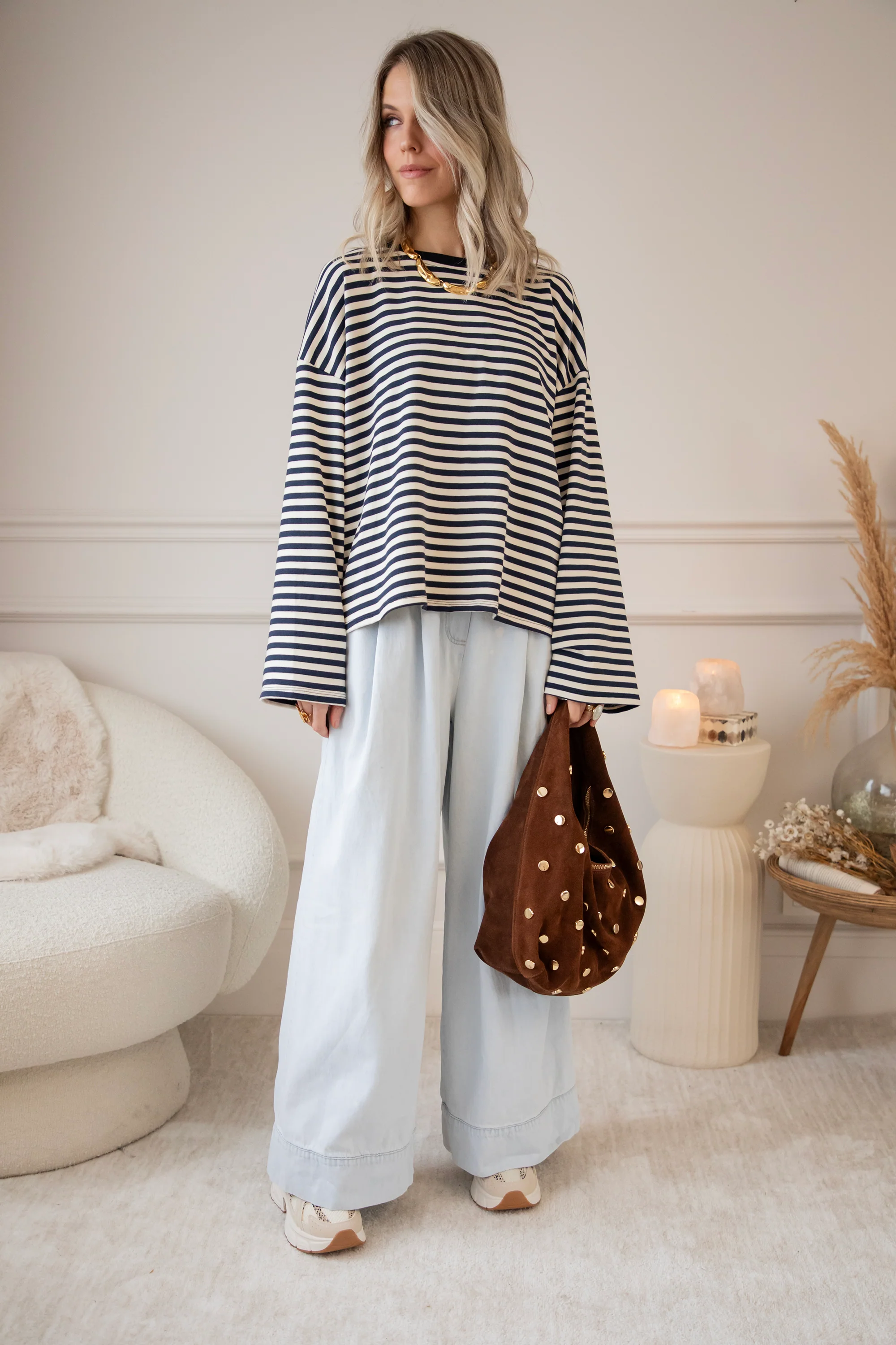 Sadie Stripe Beige/Navy - Longsleeve - Image 3