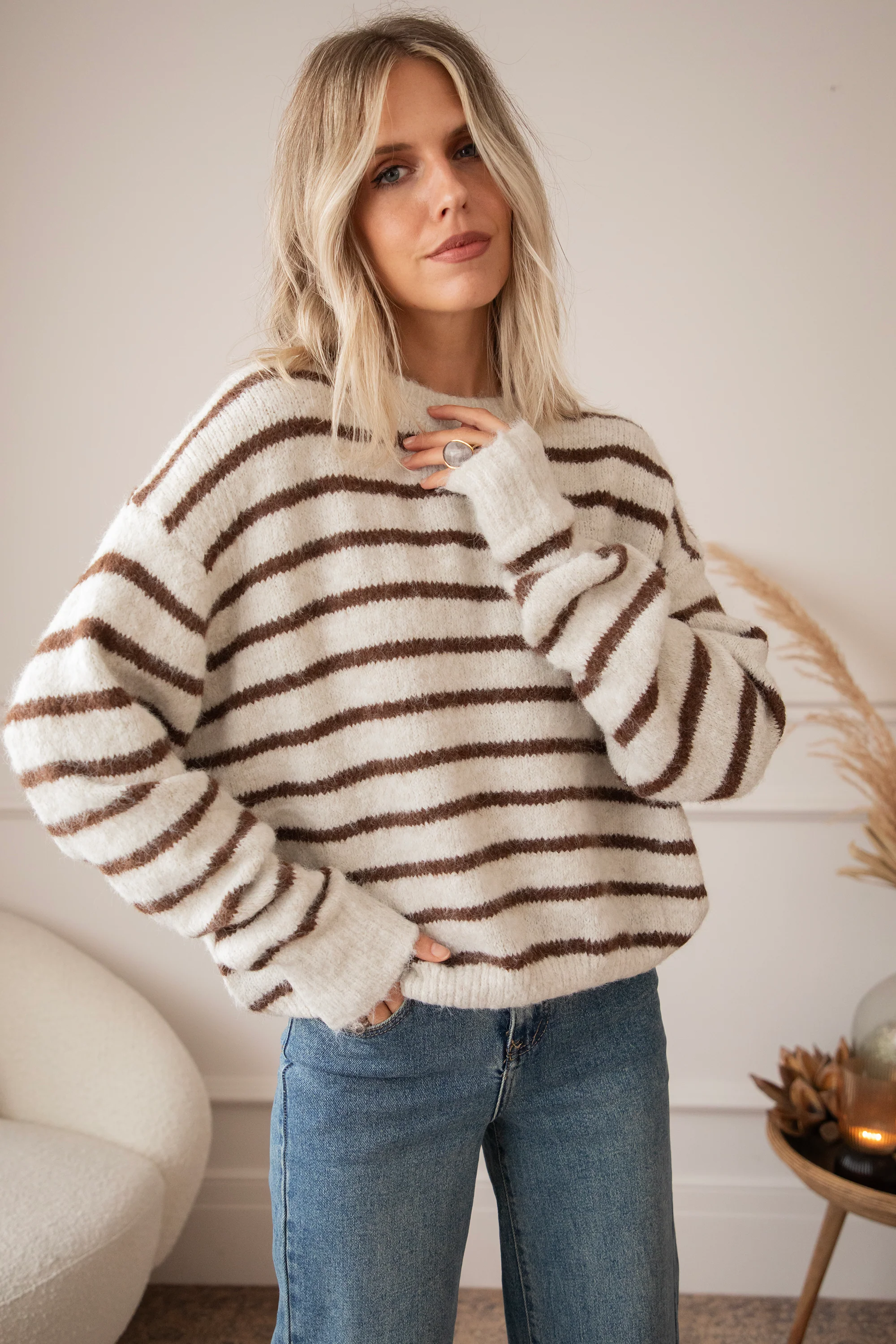 Samantha Stripe Beige/Choco - Trui - Image 10
