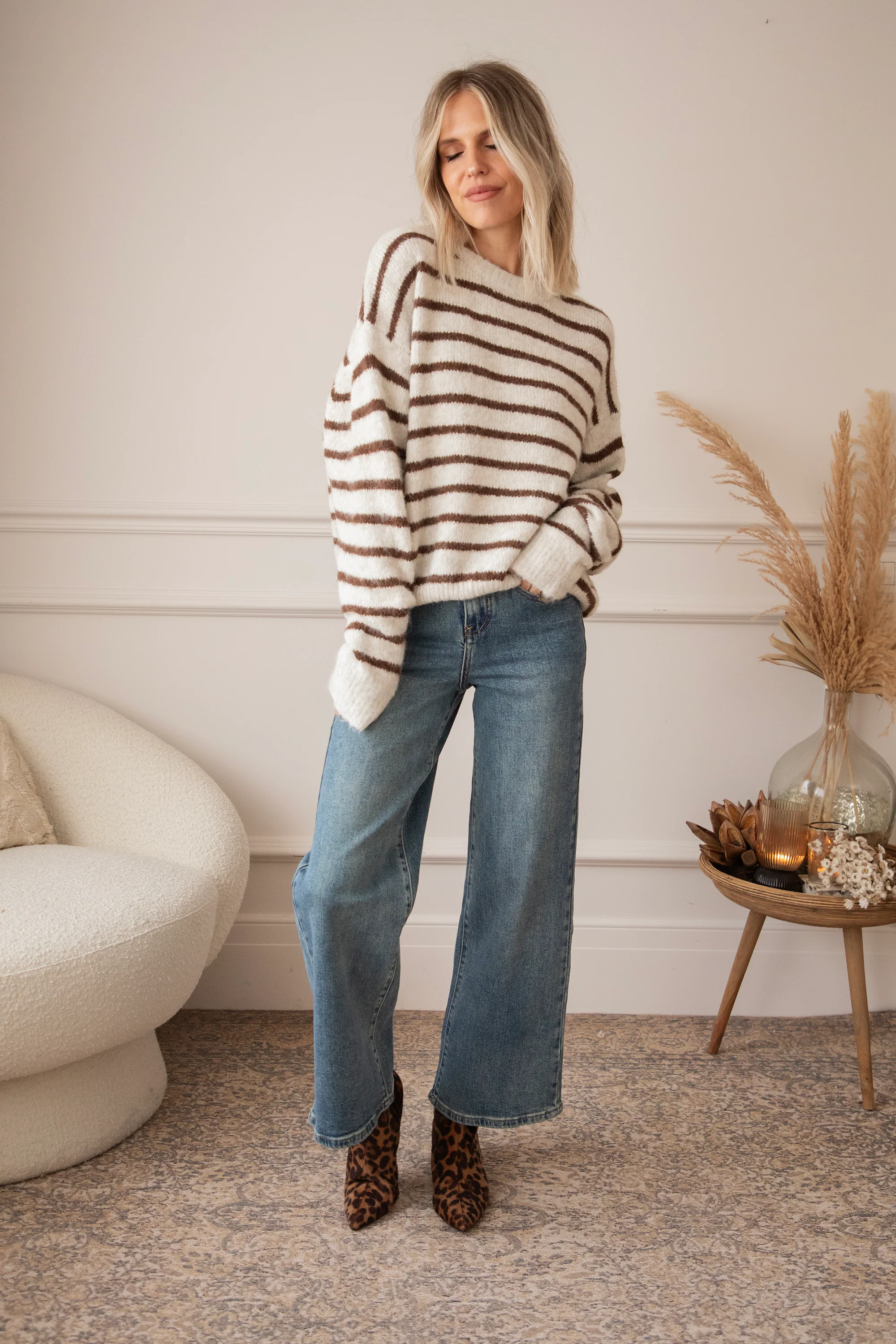 Samantha Stripe Beige/Choco - Trui - Image 11