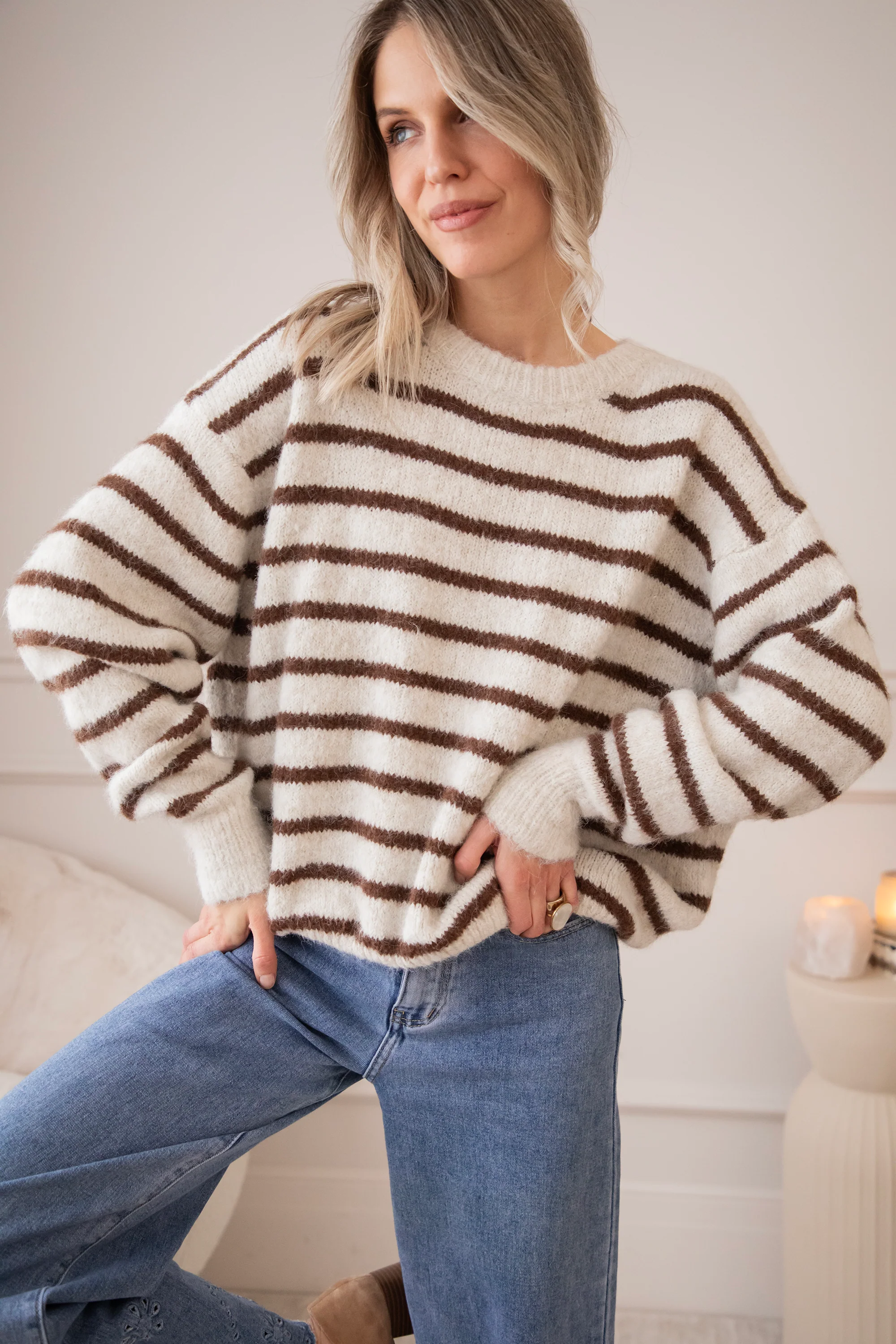 Samantha Stripe Beige/Choco - Trui - Image 4