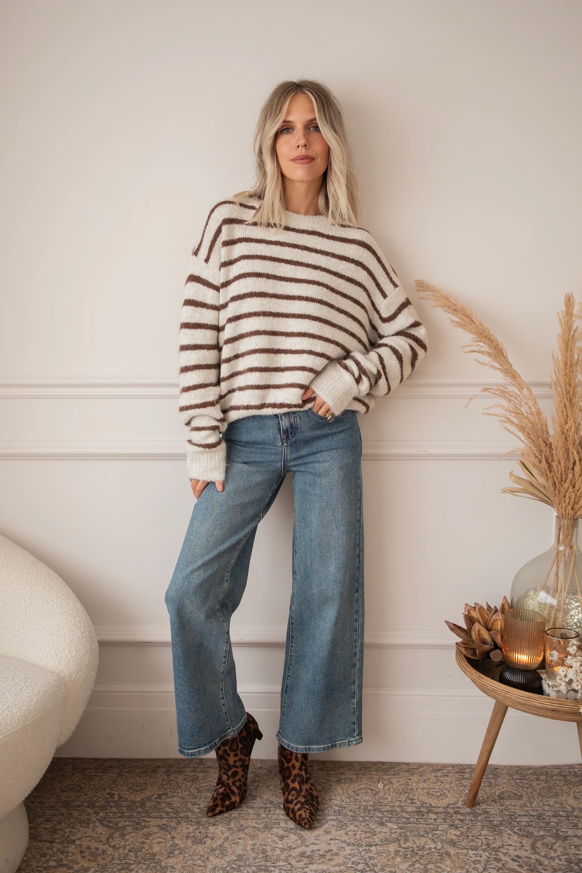 Samantha Stripe Beige/Choco - Trui - Image 5