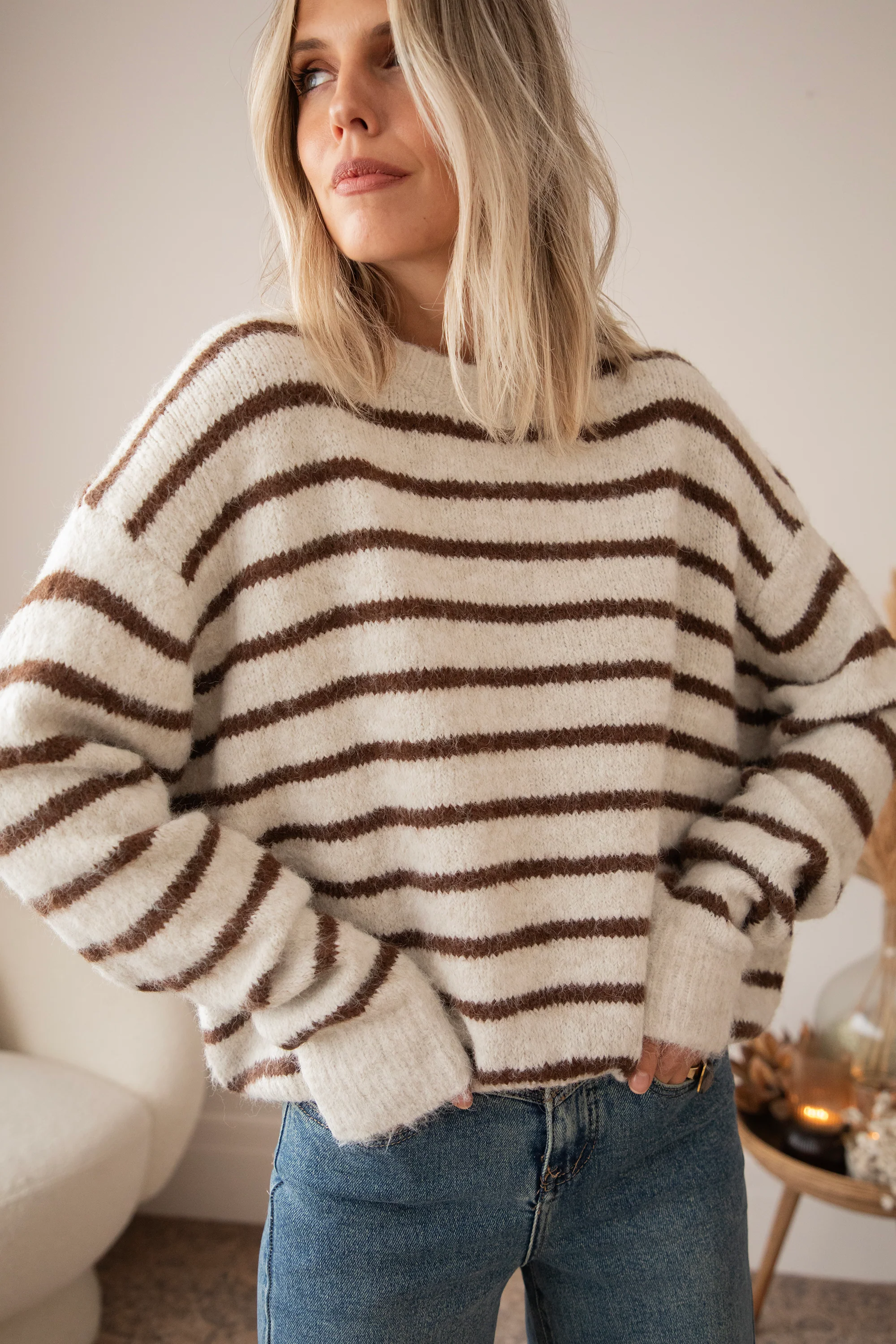 Samantha Stripe Beige/Choco - Trui - Image 7