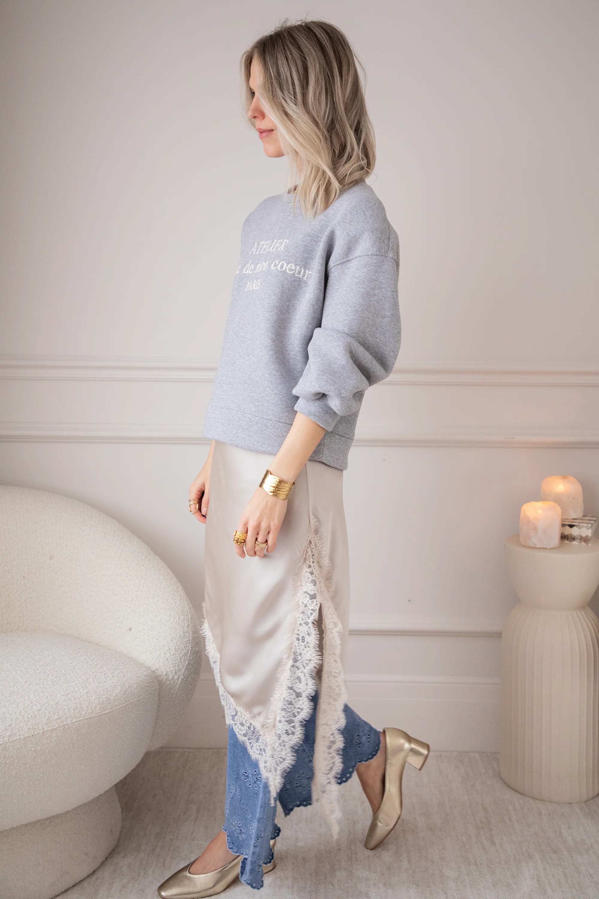 Sibelle Lace Assymetric Ecru - Jurk - Image 3