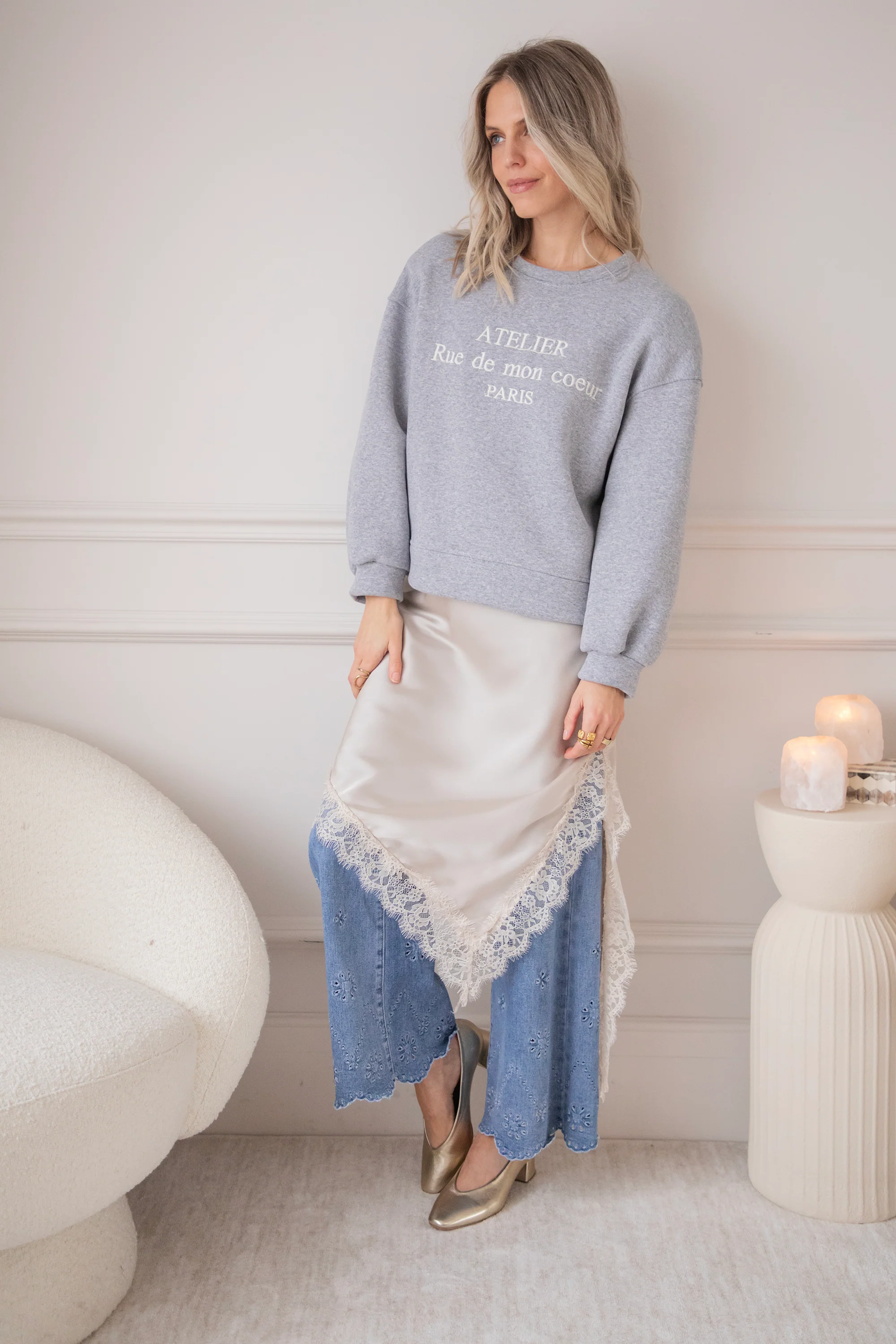 Sibelle Lace Assymetric Ecru - Jurk - Image 6